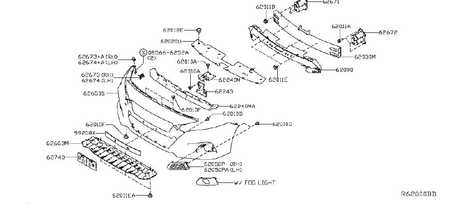 Nissan Altima Bumper Cover Bracket. Trim, Interior, FRONT, Body - 62220